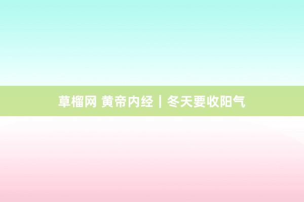 草榴网 黄帝内经｜冬天要收阳气